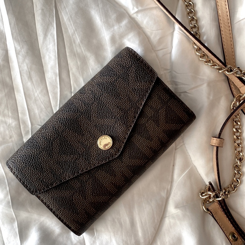 Michael Kors Brown Leather Small Clutch Crossbody Bag
